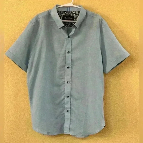 Robert Graham “Peterson” Lt. Blue Short Sleeve Button Up Linen/Cotton Shirt 2XL - Picture 3 of 12